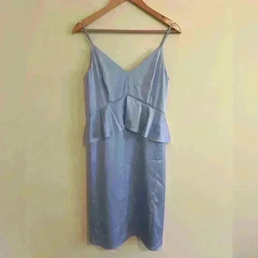 NWT Banana Republic Size 6 Satin Peplum Midi Dress Sweetheart Neckline Blue
